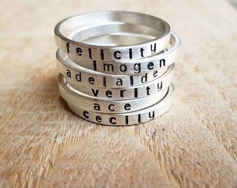 Sterling Silver Stacking Name Ring: Personalized Skinny Band