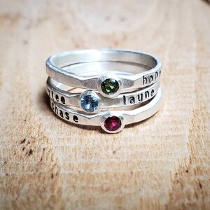 Stacking Birthstone and Name Ring, Birthstone ring with name, Stackable name rings with birthstone image 3