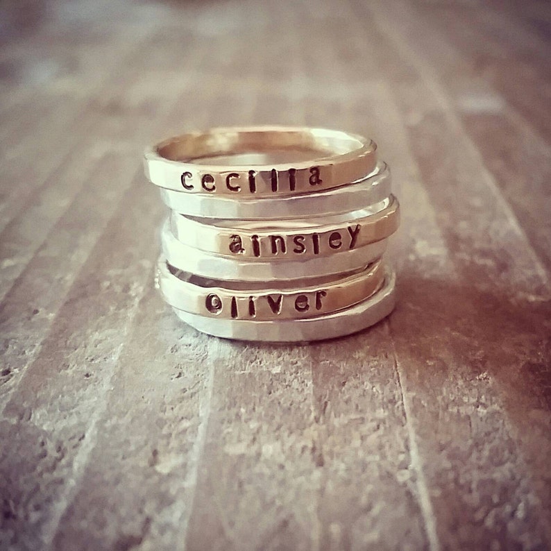 Stackable Name Ring in Sterling Silver Personalized Stacking Etsy
