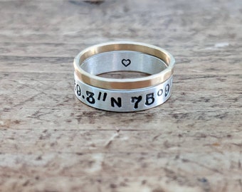 Longitude and Latitude Sterling Silver Ring, Location Ring, Ring with Coordinates