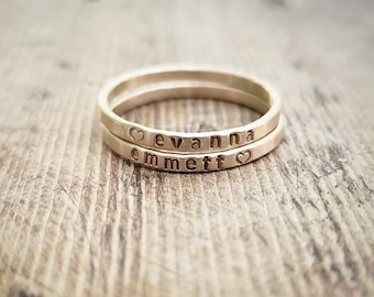 Stackable Skinny Gold Name Ring, Stacking 14K name ring, Custom stackable Name Ring,