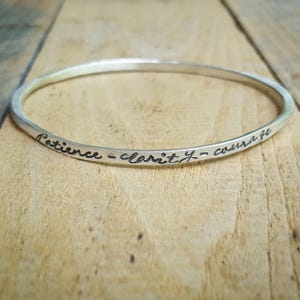 Personalized Oval or Round Sterling Silver Bangle with Quote, Mantra Bracelet, Custom Bangle