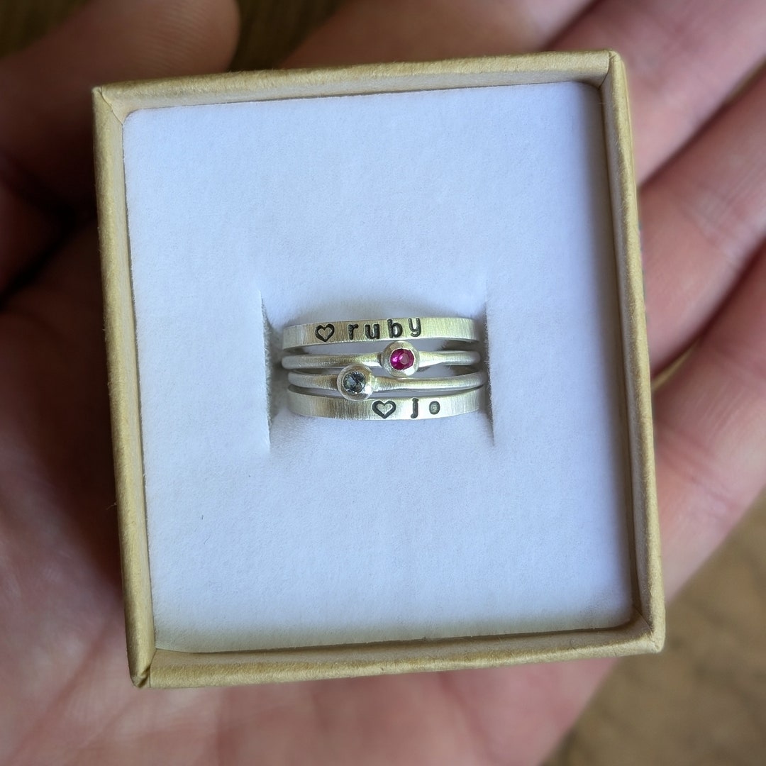 Etsy Name Rings Stackable Birthstone and Name Ring Stacking Set in Sterling Silver, Stacking ...