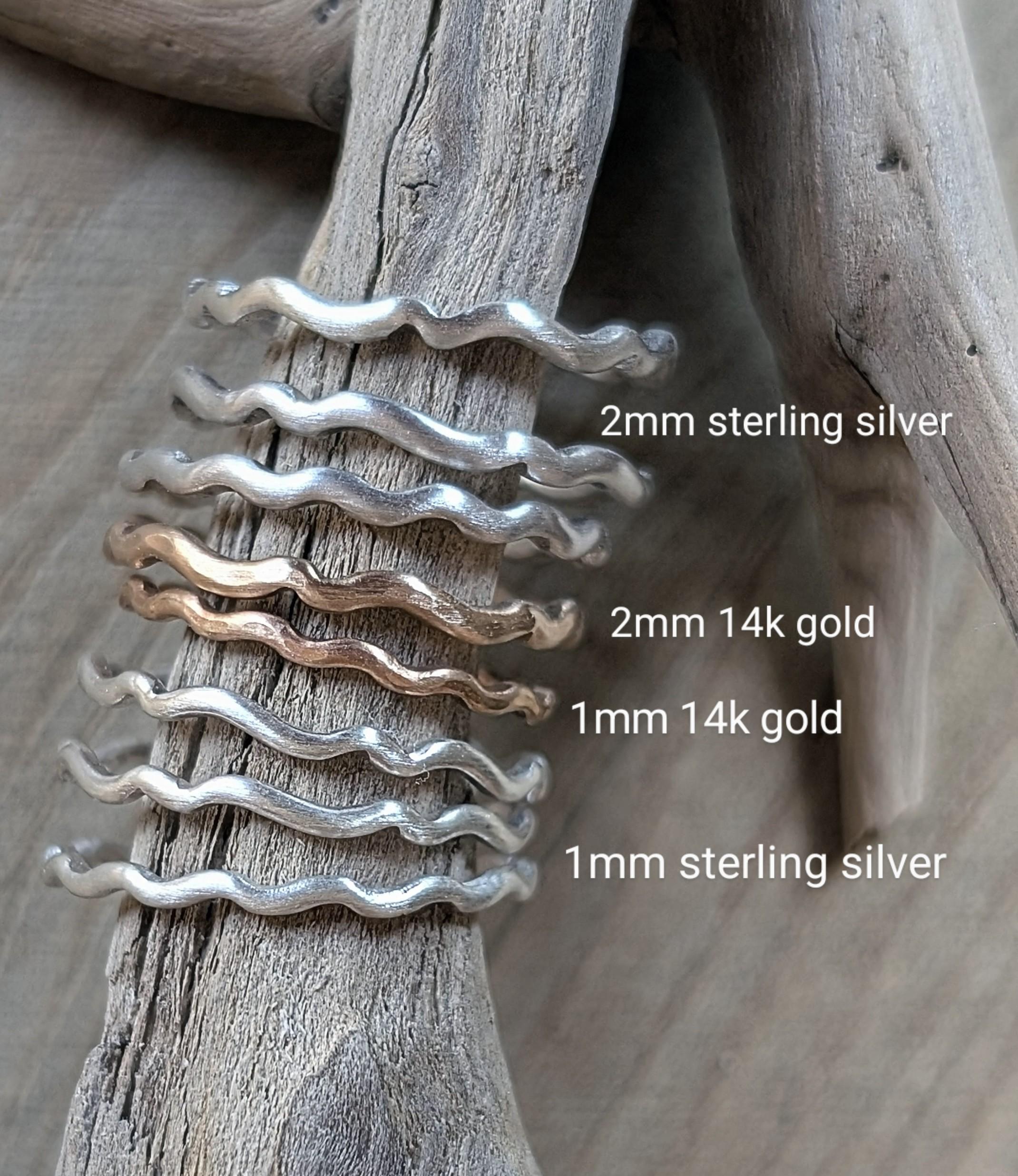 Silver Stackable Rings Ocean Ocean Wave Stacking Rings: Sterling Silver, 14k Gold, Dainty Rings - Etsy