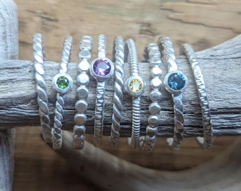 Stackable Birthstone Rings, Custom Stacking Birthstone Rings, Personalized Birthstone Rings