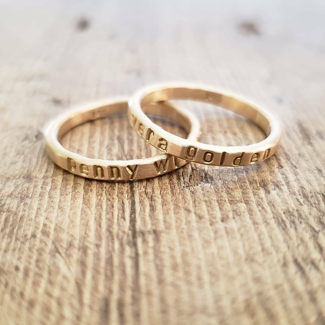 Gold Stacking Name ring Stacking Skinny Name Ring in Hammered 14K gold Custom Stackable Name Ring Gold name ring Personalized Name Ring
