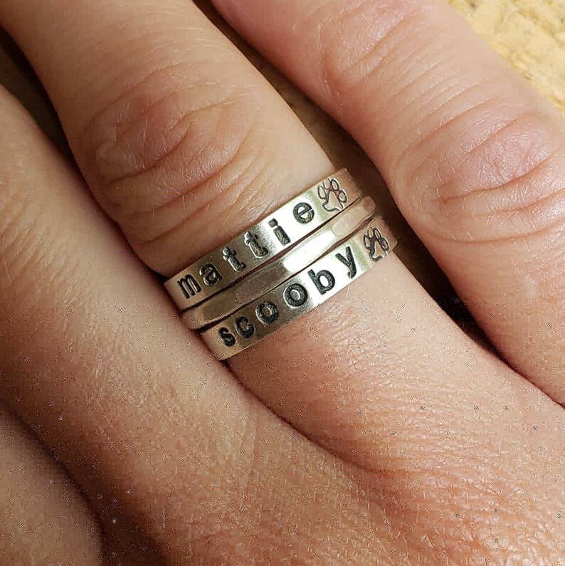 Personalized Dog Name Ring in Sterling Silver Paw print ring Etsy