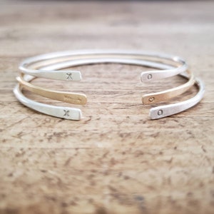 Cuff bracelet with hearts, Skinny cuff bracelet, Valentine&#39;s day gift