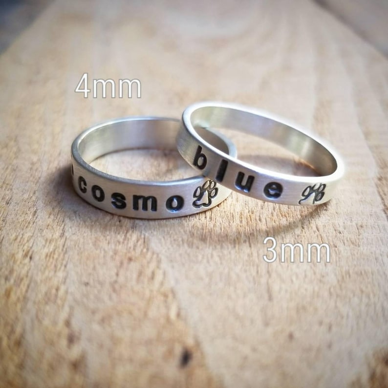 Personalized Dog Name Ring in Sterling Silver, Paw print ring, Pet Memorial ring image 7