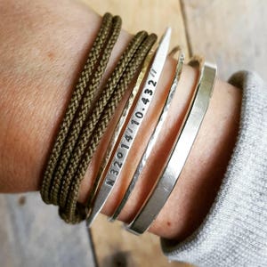 Personalized Longitude Latitude Sterling Silver Bangle, Location Bangle, Bangle with Coordinates