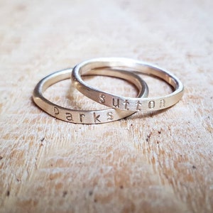 Stackable 14K Gold Name Rings, Stacking skinny name rings, Custom name rings
