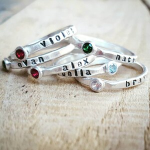 Stacking Birthstone and Name Ring, Birthstone ring with name, Stackable name rings with birthstone Bild 2