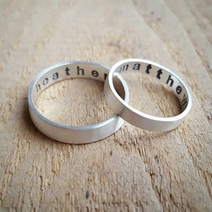Sterling Silver Wedding Band Set, Engraved wedding bands, Couples rings