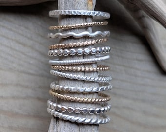 Sterling Silver Stacking Rings, Dainty Twist & Beaded Styles, gold skinny rings