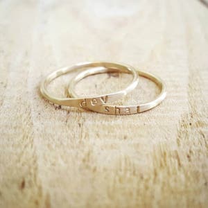 Stackable 14K Gold Name Rings, Stacking skinny name rings, Custom name rings