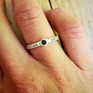 Stacking Birthstone and Name Ring, Birthstone ring with name, Stackable name rings with birthstone Bild 7