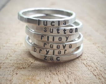 Hand Stamped Sterling Silver Name Ring - Stackable Personalized Jewelry