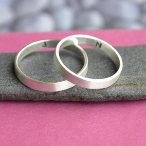 Sterling Silver Wedding Band Set, Engraved wedding bands, Couples rings image 7