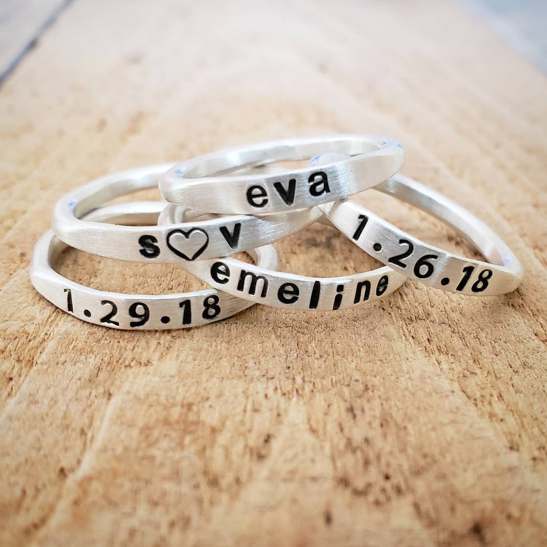 Etsy Name Rings Stackable Personalized Sterling Silver Name Ring: Stackable Custom Rings - Etsy