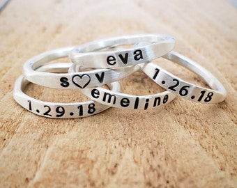 Stackable Name Rings in sterling silver or 14K gold, Personalized Stacking Rings, Custom name rings