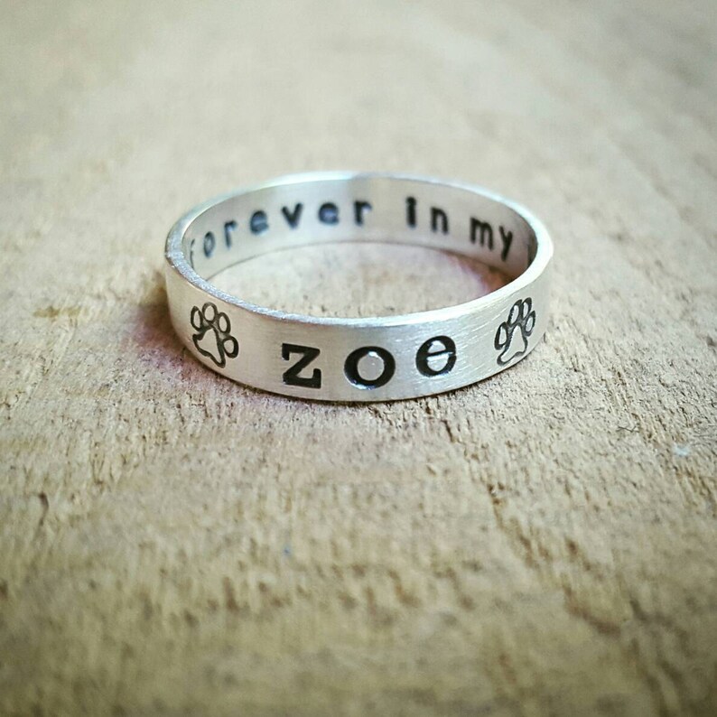 Personalized Dog Name Ring in Sterling Silver, Paw print ring, Pet Memorial ring image 4