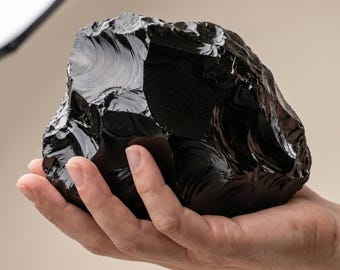 Raw Black Obsidian Stone, Large Rough Volcanic Glass for Protection, Grounding, Meditation Altar Decor