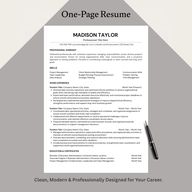 Resume Template Word Bundle, 1 & 2 Page CV, Cover Letter and References ...