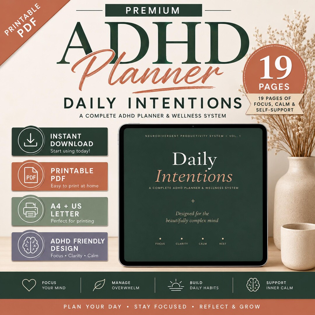 ADHD Digital Planner Printable PDF Daily Focus Planner Executive ...