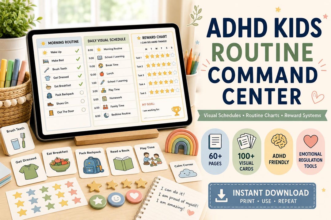 ADHD Kids Routine Command Center | Visual Schedule, Reward Chart ...