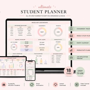 Assignment Tracker Google Sheets Template Academic Planner Course Planner ADHD School Planner College Student Spreadsheet