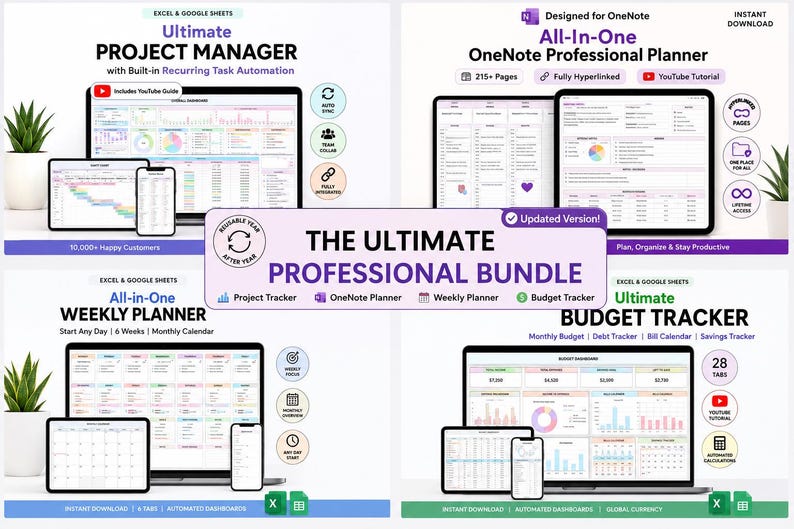 Professional Planner Bundle: Project, Onenote, Weekly, Annual Budget ...