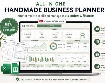 手作りビジネスプランナー：在庫、注文、請求書、価格トラッカー（Googleスプレッドシート、Excel対応）