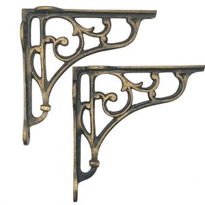 Mensola decorativa in ottone anticato con decorazioni a volute (diverse misure: 4x4, 5x5, 6x6, 7x7,5, 9x6 pollici) - Supporto da parete decorativo vintage in stile vittoriano in ghisa.