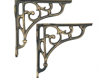 Antique Brass Scroll Shelf Bracket(Multi-Size 4x4,5x5,6x6,7x7.5,9x6inches)Ornate Vintage Decorative Wall Support | Victorian Cast Iron Style