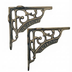 Soporte de hierro fundido para máquina de coser Singer, soporte de estante estilo máquina de coser vintage, latón antiguo decorativo, soportes de pared victorianos (5x5, 6x6, 7x7.5).