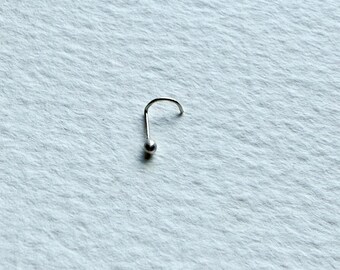 9ct Solid Recycled White Gold Tiny L Shape or corkscrew Nose Stud | Delicate Piercing Jewelry