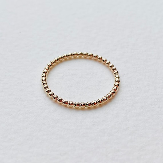 9ct Solid Gold Beaded Ring Band, Dainty Bobble Stacking Ring, Handmade 9k Yellow Gold Textured Wedding Band, Minimalist Bubble Ring