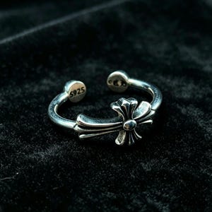 Vintage 925 Silver Cross Bow Ring, CH,Gothic Adjustable Band, Subculture Punk Style, Unisex Gift
