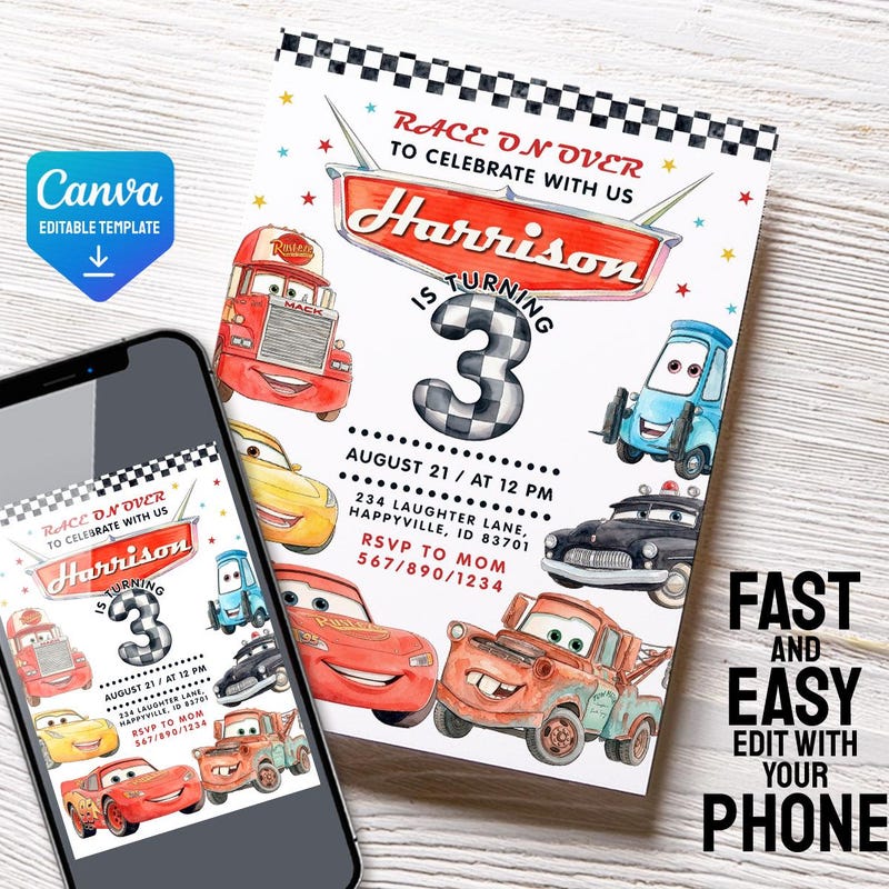 Invitation rayo mcqueen - Etsy México
