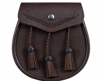 Brown Leather Sporran with Chain Belt | Traditional Scottish Kilt Accessory