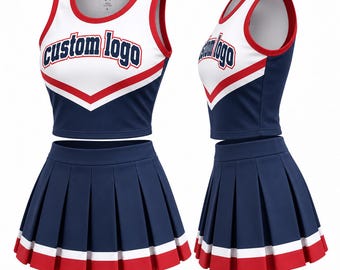 Custom Cheerleading Uniform Set, Personalized Team Crop Top & Skirt