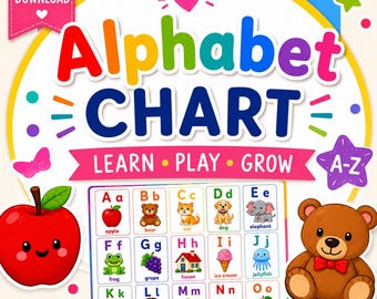 Preschool Alphabet Chart Printable | ABC Learning Poster, Toddler Educational (Instant Download)