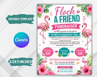 Flock a Friend flyer editable Flock my yard fundraiser flyer PTA printable School event template PTO flamingo fundraiser you've been flocked