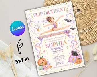 Flip and Treat Halloween Gymnastiek Uitnodiging, Radslag Cupcake Uitnodiging (Digitale Download)