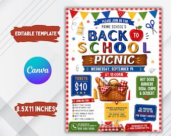 Flyersjabloon Back to School picknick, bewerkbare welkomst-barbecue-uitnodiging, canvas