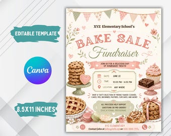Bewerkbare bake-sale-flyersjabloon Spring Bake Sale-evenement Afdrukbare community-evenementflyer digitale sjabloon voor kerkuitnodiging teaminzamelingsactie