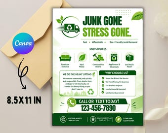 Flyer voor afvalverwijderingsservice, afvaltransportbedrijf, bewerkbare Canva-sjabloon