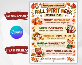 Flyer sjabloon voor de herfstweek, bewerkbaar Canva-sjabloon voor de herfstweek, flyer voor de herfstweek, flyer voor de oudervereniging (PTO/PTA) en school, verkleeddagen