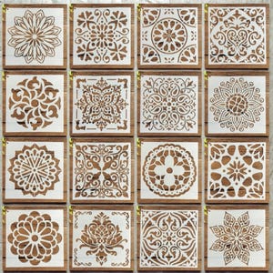 Mandala Stencil Set 16 Piece, Layering Stencils for Painting, Reusable Floral Templates for DIY Crafts, Scrapbooking and Art