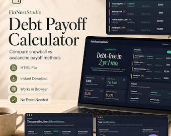 Calculadora de pago de deudas, Rastreador de avalanchas Snowball (Aplicación web, Descarga digital)